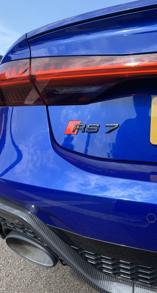 Nogaro blue Audi RS7 rear badge after paint correction