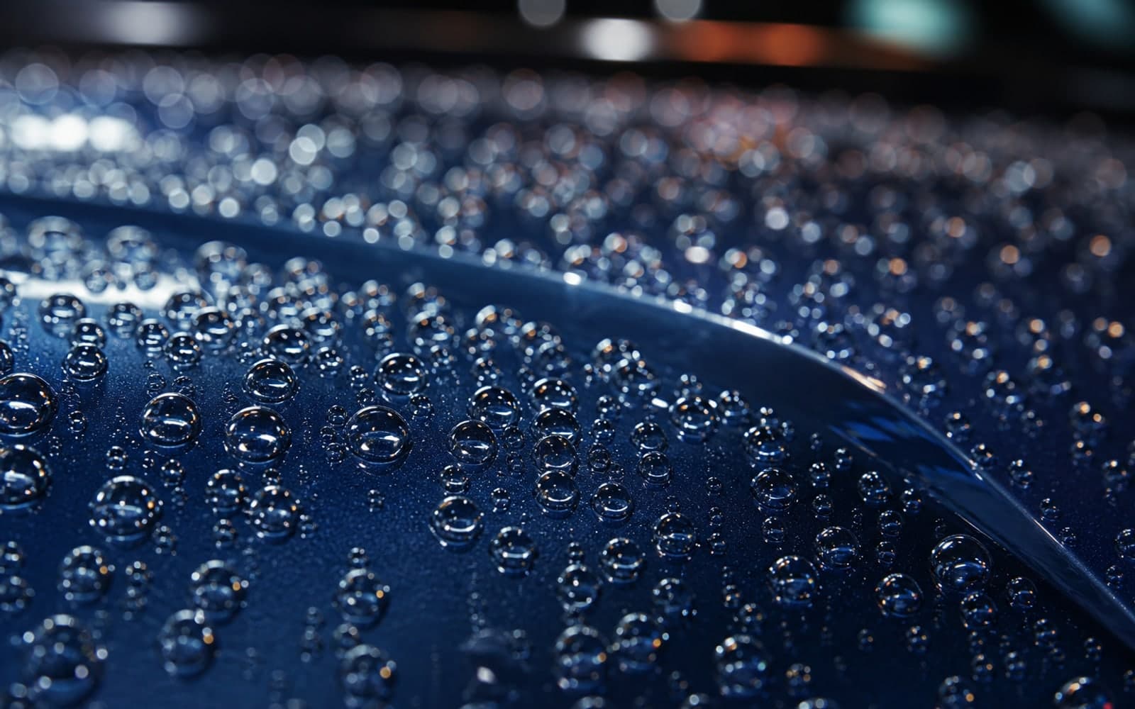 Water beading on a freshly ceramic-coated bonnet